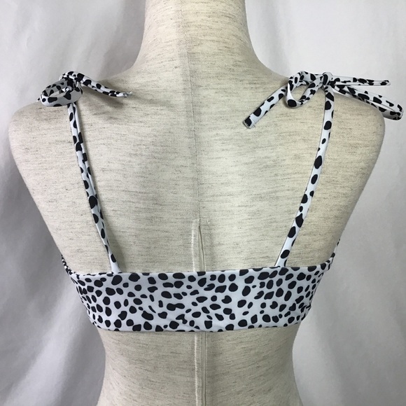 SHEIN Bikini Top Shoulder Tie Spotted Dots White Black Size L - Picture 5 of 8